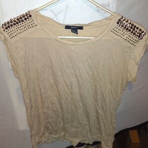 Forever 21 Tan Studded Short Sleeve Top